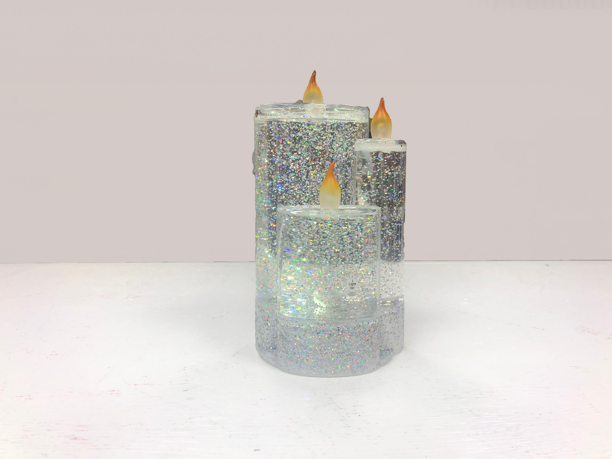 Lighted LED Shimmer Triple Candle – Santa Claus Christmas Store