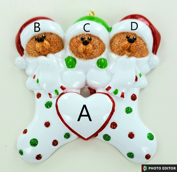 Bear Family in Stockings Personalize Ornament