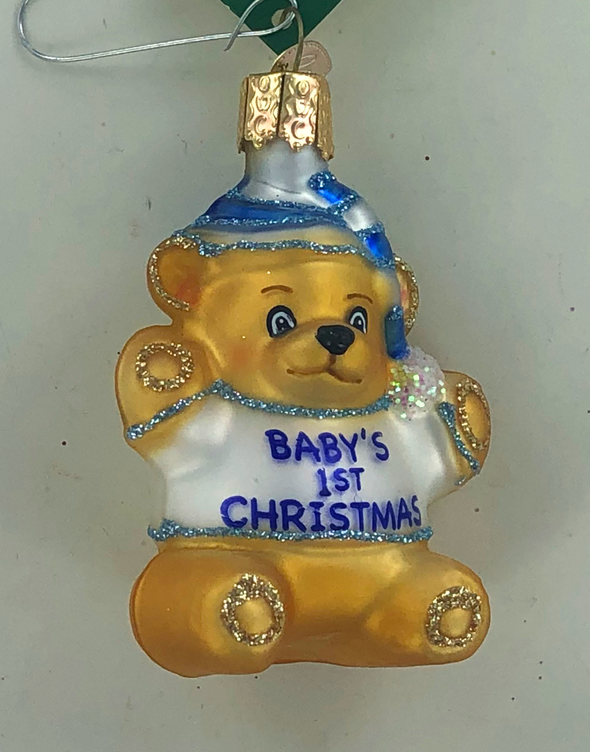 Old World Christmas - Baby's First Teddy Bear Ornament (Blue)