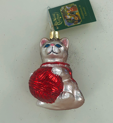 Grey Playful Kitten Old World Ornament