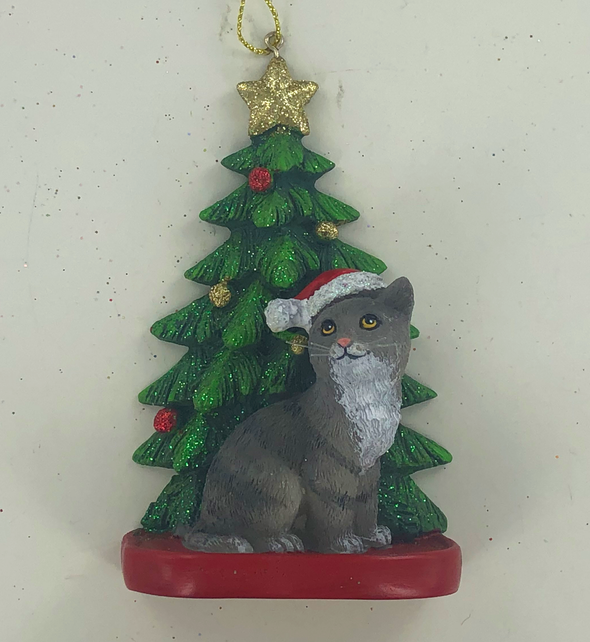 Cat w/Christmas Tree Ornament