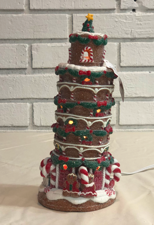 10" Gingerbread Leaning Tower of Pisa w/C7 Bulb