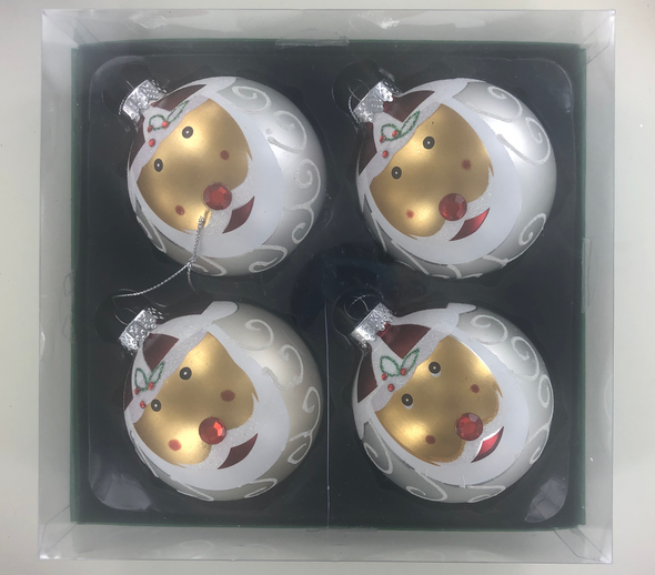 Santa Face Deco Glass Balls (4 Piece Box Set)