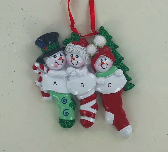 Snowman Stocking Family Personalized Ornament