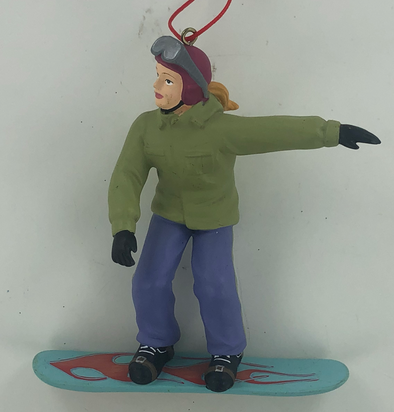 Female Snowboarder Green Top Ornament