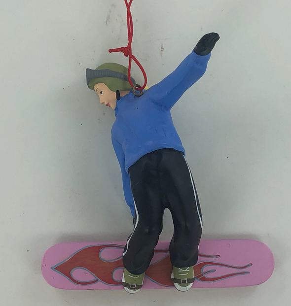 Female Snowboarder Blue Top Ornament