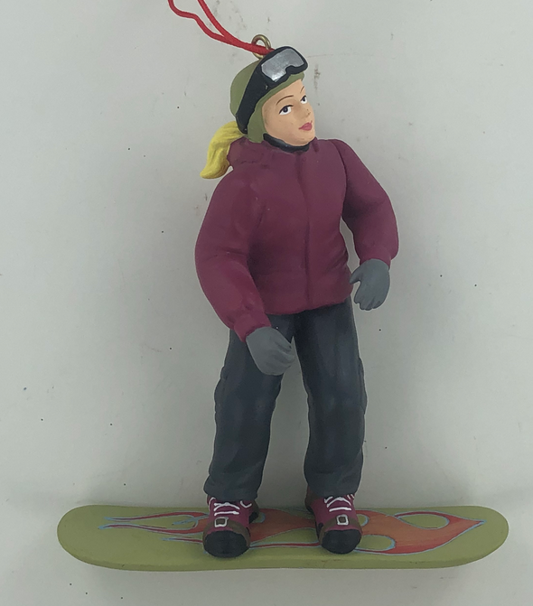 Female Snowboarder Red Top Ornament