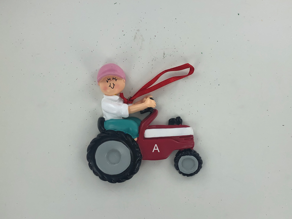 Tractor Red Female Personalized Ornament