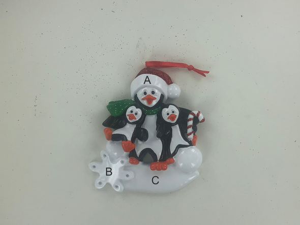 Single Penguin Parent with 2 Children Personalized Ornament