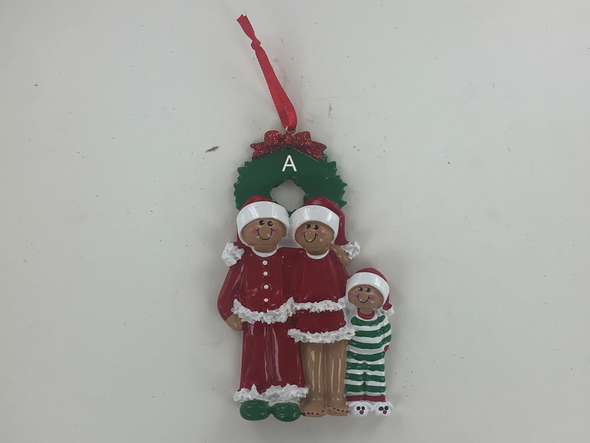 Family of 3 Ethnic Christmas Eve Personalized Ornament