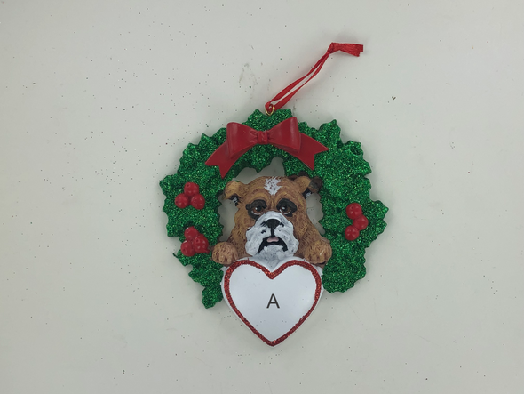 Bulldog with Wreath Personalized Ornament