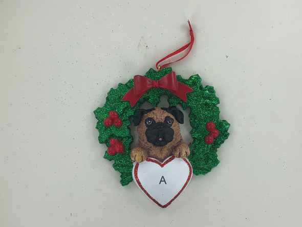 Pug Wreath Personalized Ornament