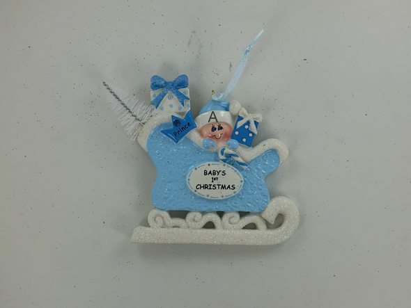 Baby Sleigh Blue Personalized Ornament