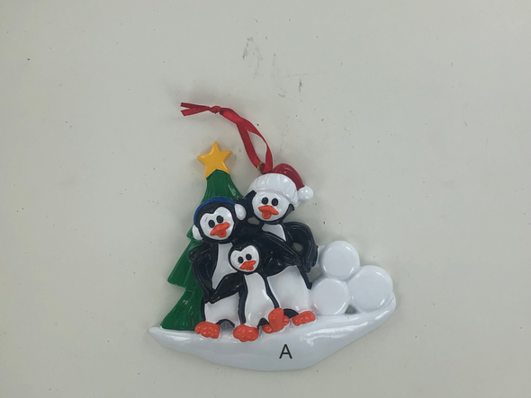 Family of 3 Petey Penguin Personalized Ornament