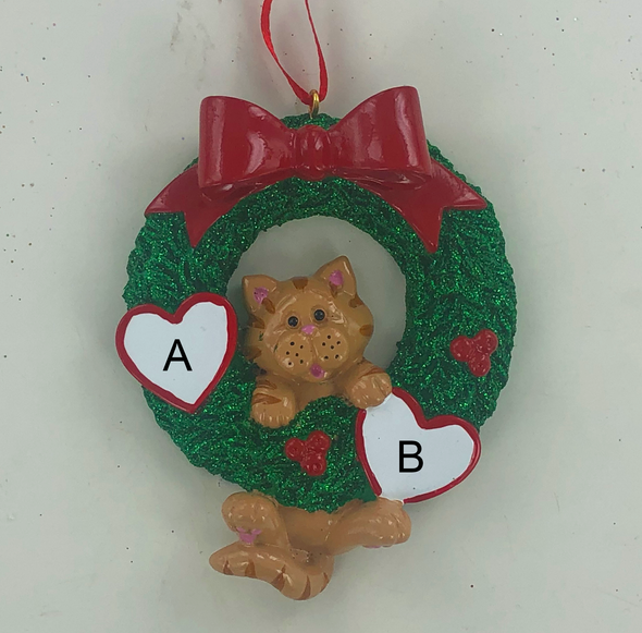 Cat in Wreath Personalized Ornament