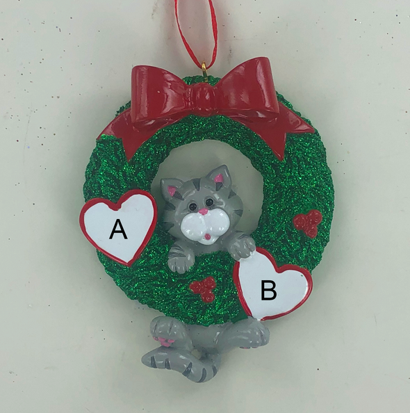 Cat in Wreath Personalized Ornament