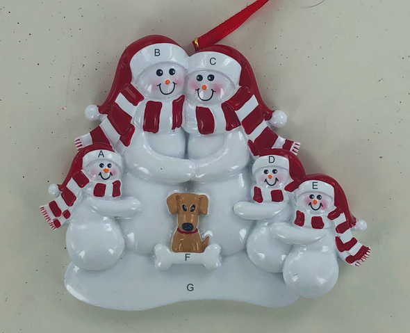 Snow Family w/Dogs Personalized Ornament
