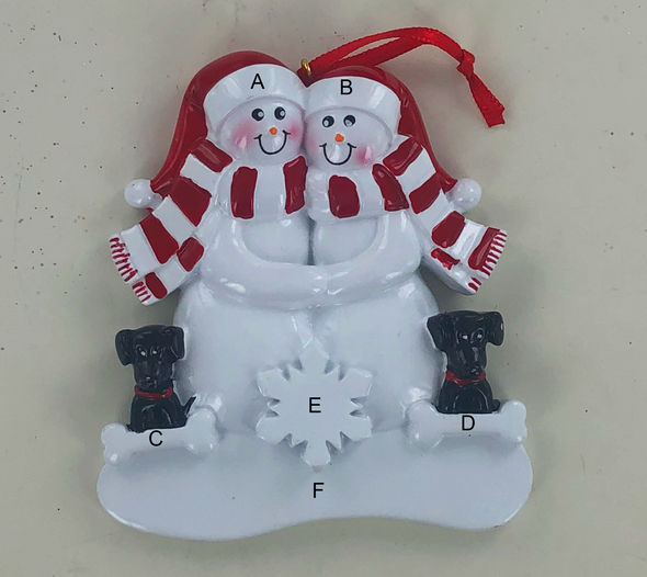 Snow Family w/Dogs Personalized Ornament