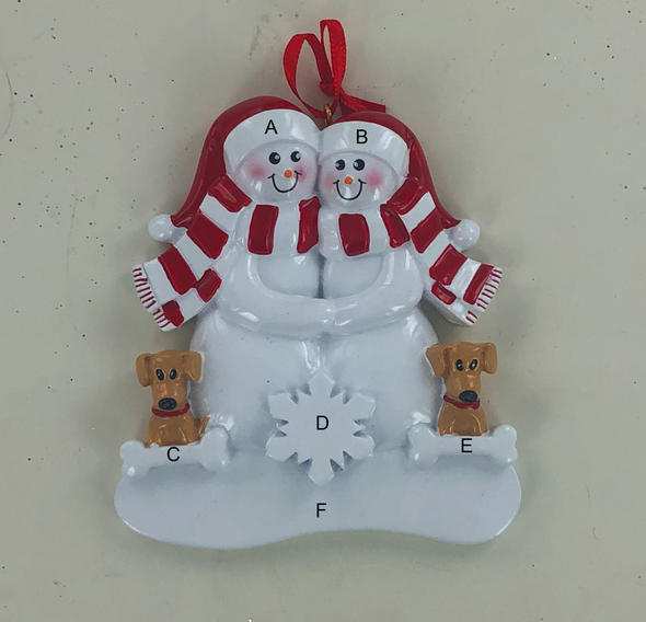Snow Family w/Dogs Personalized Ornament