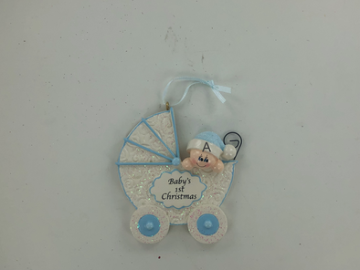 Baby Buggy Blue Personalized Ornament