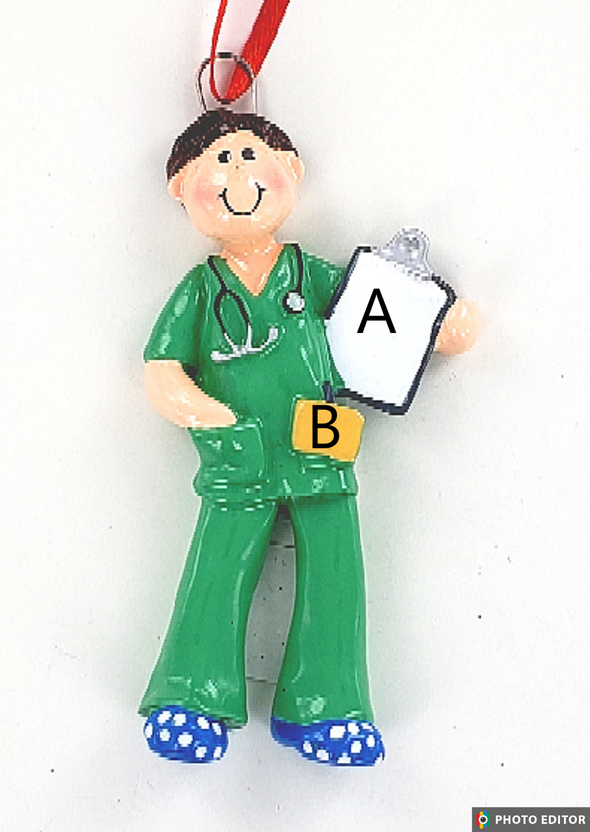Nurse in Green Scrubs Personalize Ornament