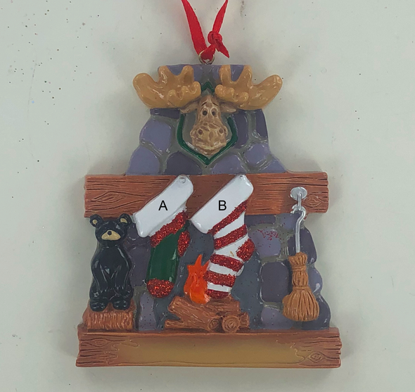 Moose Fireplace Family Personalized Ornament