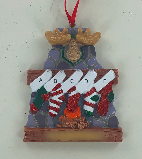 Moose Fireplace Family Personalized Ornament